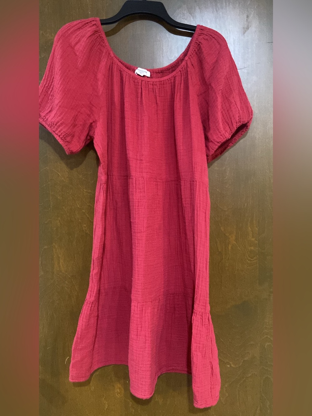 Crinkled Short Sleeve Red Dress